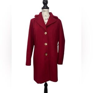 MICHAEL KORS Womens Sz 6 Red Wool Blend Peacoat Lined Gold Buttons Hooded Jacket